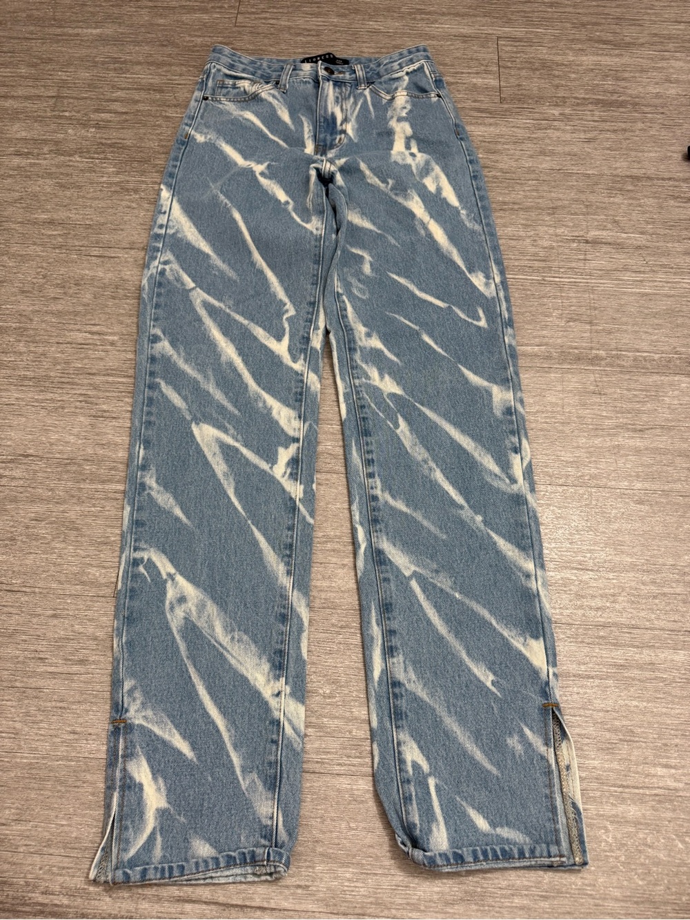 Lioness Bleach Wash Straight Leg Jeans Blue White Tie Dye High Rise Denim XXS